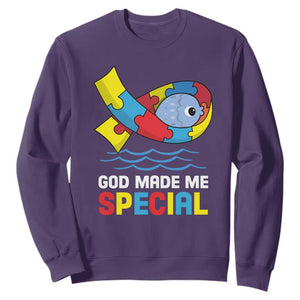 Autism Awareness Sweatshirt God Made Me Special Cute Fish Puzzle Ribbon TS09 Purple Printyourwear