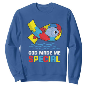 Autism Awareness Sweatshirt God Made Me Special Cute Fish Puzzle Ribbon TS09 Royal Blue Printyourwear