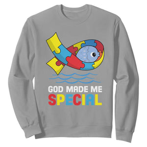Autism Awareness Sweatshirt God Made Me Special Cute Fish Puzzle Ribbon TS09 Sport Gray Printyourwear