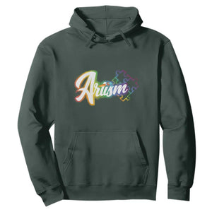 Autism Awareness Hoodie Artism Artist Autistic Rainbow Puzzle Aesthetic TS09 Dark Forest Green Printyourwear
