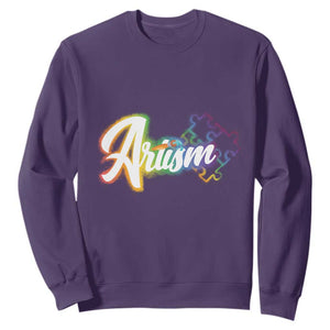 Autism Awareness Sweatshirt Artism Artist Autistic Rainbow Puzzle Aesthetic TS09 Purple Printyourwear