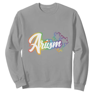 Autism Awareness Sweatshirt Artism Artist Autistic Rainbow Puzzle Aesthetic TS09 Sport Gray Printyourwear
