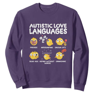 Autism Awareness Sweatshirt Autistic Love Languages Cute Chick TS09 Purple Printyourwear