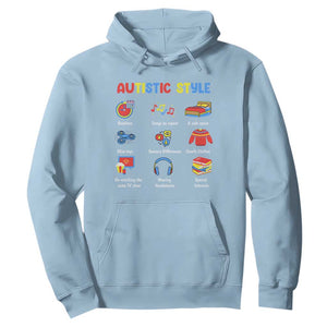 Autism Awareness Hoodie Autistic Style Routines Song On Repeat Stim Toys Sensory Differences TS09 Light Blue Printyourwear