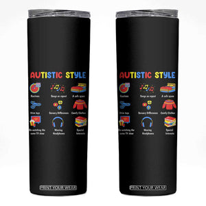 Autism Awareness Skinny Tumbler Autistic Style Routines Song On Repeat Stim Toys Sensory Differences TS09 Black Print Your Wear