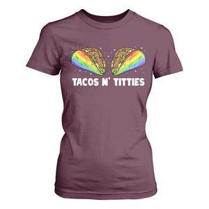 Tacos Lover LGBT Pride T Shirt For Women Tacos N' Titties Gay Rainbow Proud TS09 Maroon Print Your Wear