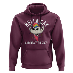Funny LGBT Pride Hoodie Hella Gay And Ready To Slay Rainbow TS09 Maroon Print Your Wear