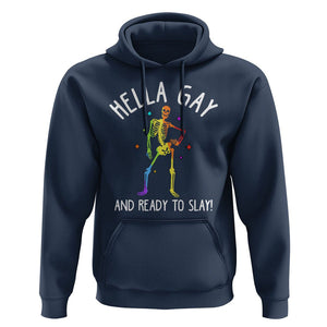 Funny LGBT Pride Hoodie Hella Gay And Ready To Slay Rainbow Skeleton TS09 Navy Print Your Wear