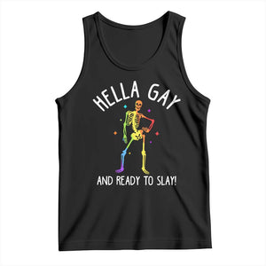 Funny LGBT Pride Tank Top Hella Gay And Ready To Slay Rainbow Skeleton TS09 Black Print Your Wear