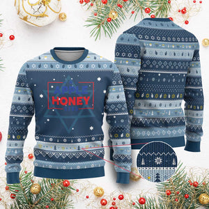 Rosh Hashanah Jewish Hanukkah Ugly Sweater Apple Honey 5785 New Year Holiday 2024 TS09 Navy Light Blue Print Your Wear