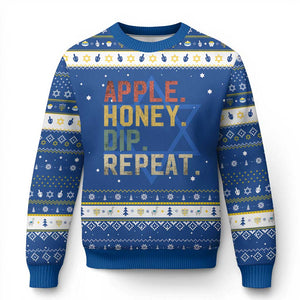 Rosh Hashanah Jewish Hanukkah Ugly Sweater Apple Honey Dip Repeat TS09 Blue White Print Your Wear