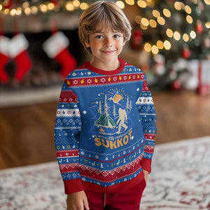 Funny Sukkot Hanukkah Ugly Sweater I've Waited All Year For Sukkot Bigfoot Jewish Holiday TS09 Blue Red Print Your Wear