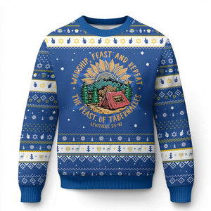 Sukkot Hanukkah Ugly Sweater The Feast of Tabernacles Jewish Holiday TS09 Blue White Print Your Wear