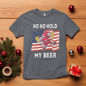 Funny Drunk Santa Christmas T Shirt Ho Ho Hold My Beer USA Flag TS09 Charcoal Printyourwear