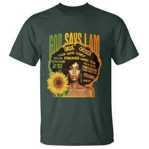 God Says I Am Melanin Strong Unique Black Women Sunflower T Shirt TS09 Dark Forest Green Printyourwear