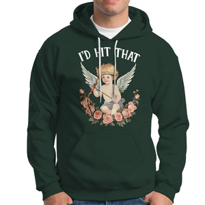 Valentine's Day Hoodie I'd Hit That Cupid Vintage Art Rose TS09 Dark Forest Green Printyourwear