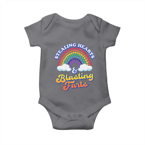 Valentine's Day Baby Onesie Stealing Hearts And Blasting Fart Funny Rainbow Heart TS09 Charcoal Print Your Wear