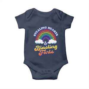 Valentine's Day Baby Onesie Stealing Hearts And Blasting Fart Funny Rainbow Heart TS09 Navy Print Your Wear