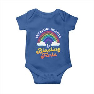 Valentine's Day Baby Onesie Stealing Hearts And Blasting Fart Funny Rainbow Heart TS09 Royal Blue Print Your Wear