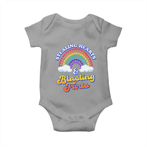 Valentine's Day Baby Onesie Stealing Hearts And Blasting Fart Funny Rainbow Heart TS09 Sport Gray Print Your Wear