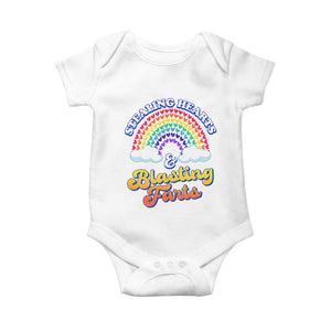 Valentine's Day Baby Onesie Stealing Hearts And Blasting Fart Funny Rainbow Heart TS09 White Print Your Wear