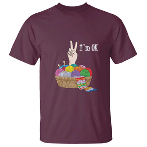 Funny Crochet T Shirt I'm Ok Knitting TS09 Maroon Print Your Wear