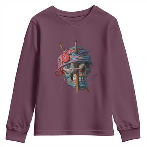 Funny Crochet Youth Sweatshirt Yard Skull Halloween Knitting TS09 Maroon Print Your Wear
