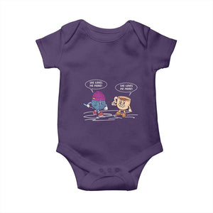 Funny Crochet Coffee Lover Baby Onesie She Loves Me More TS09 Purple Print Your Wear