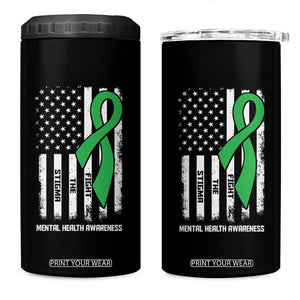 Mental Health Awareness 4 in 1 Can Cooler Tumbler Fight The Stigma America Flag Green Ribbon TS09 One Size: 16 oz Black Print Your Wear