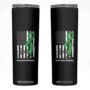 Mental Health Awareness Skinny Tumbler Fight The Stigma America Flag Green Ribbon TS09 Black Print Your Wear