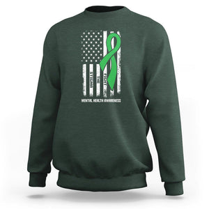Mental Health Awareness Sweatshirt Fight The Stigma America Flag Green Ribbon TS09 Dark Forest Green Printyourwear