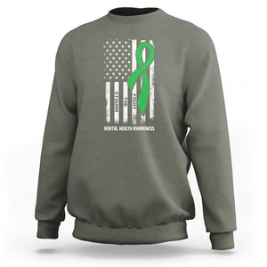 Mental Health Awareness Sweatshirt Fight The Stigma America Flag Green Ribbon TS09 Military Green Printyourwear