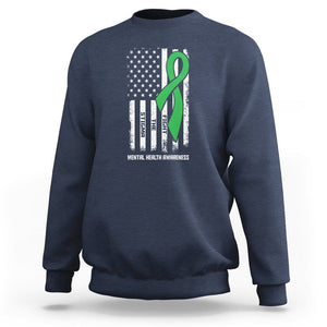 Mental Health Awareness Sweatshirt Fight The Stigma America Flag Green Ribbon TS09 Navy Printyourwear