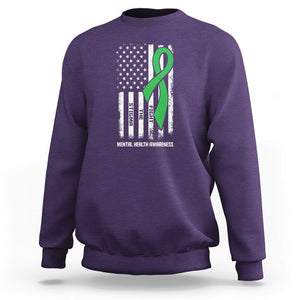 Mental Health Awareness Sweatshirt Fight The Stigma America Flag Green Ribbon TS09 Purple Printyourwear