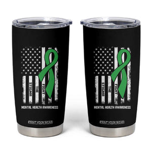 Mental Health Awareness Tumbler Cup Fight The Stigma America Flag Green Ribbon TS09 Black Print Your Wear