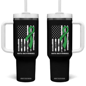 Mental Health Awareness Tumbler With Handle Fight The Stigma America Flag Green Ribbon TS09 One Size: 40 oz Black Print Your Wear