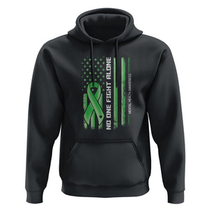 Mental Health Awareness Hoodie No One Fights Alone America Flag Green Ribbon TS09 Black Printyourwear