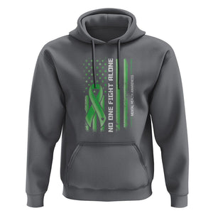 Mental Health Awareness Hoodie No One Fights Alone America Flag Green Ribbon TS09 Charcoal Printyourwear