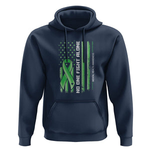 Mental Health Awareness Hoodie No One Fights Alone America Flag Green Ribbon TS09 Navy Printyourwear