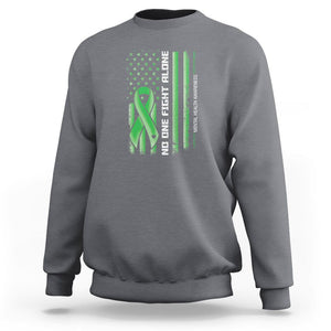 Mental Health Awareness Sweatshirt No One Fights Alone America Flag Green Ribbon TS09 Charcoal Printyourwear