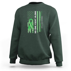 Mental Health Awareness Sweatshirt No One Fights Alone America Flag Green Ribbon TS09 Dark Forest Green Printyourwear