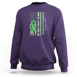 Mental Health Awareness Sweatshirt No One Fights Alone America Flag Green Ribbon TS09 Purple Printyourwear