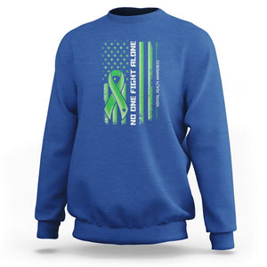 Mental Health Awareness Sweatshirt No One Fights Alone America Flag Green Ribbon TS09 Royal Blue Printyourwear