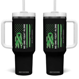 Mental Health Awareness Tumbler With Handle No One Fights Alone America Flag Green Ribbon TS09 One Size: 40 oz Black Print Your Wear