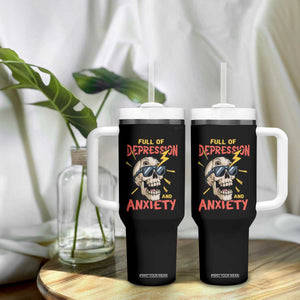 Mental Health Awareness Tumbler With Handle Full Of Depression And Anxiety Skull TS09 Print Your Wear
