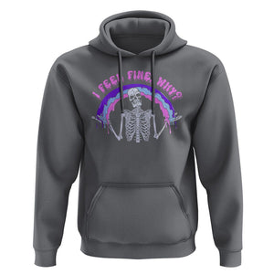 Overthinking Hoodie I Feel Fine Why Funny Skeleton TS09 Charcoal Printyourwear