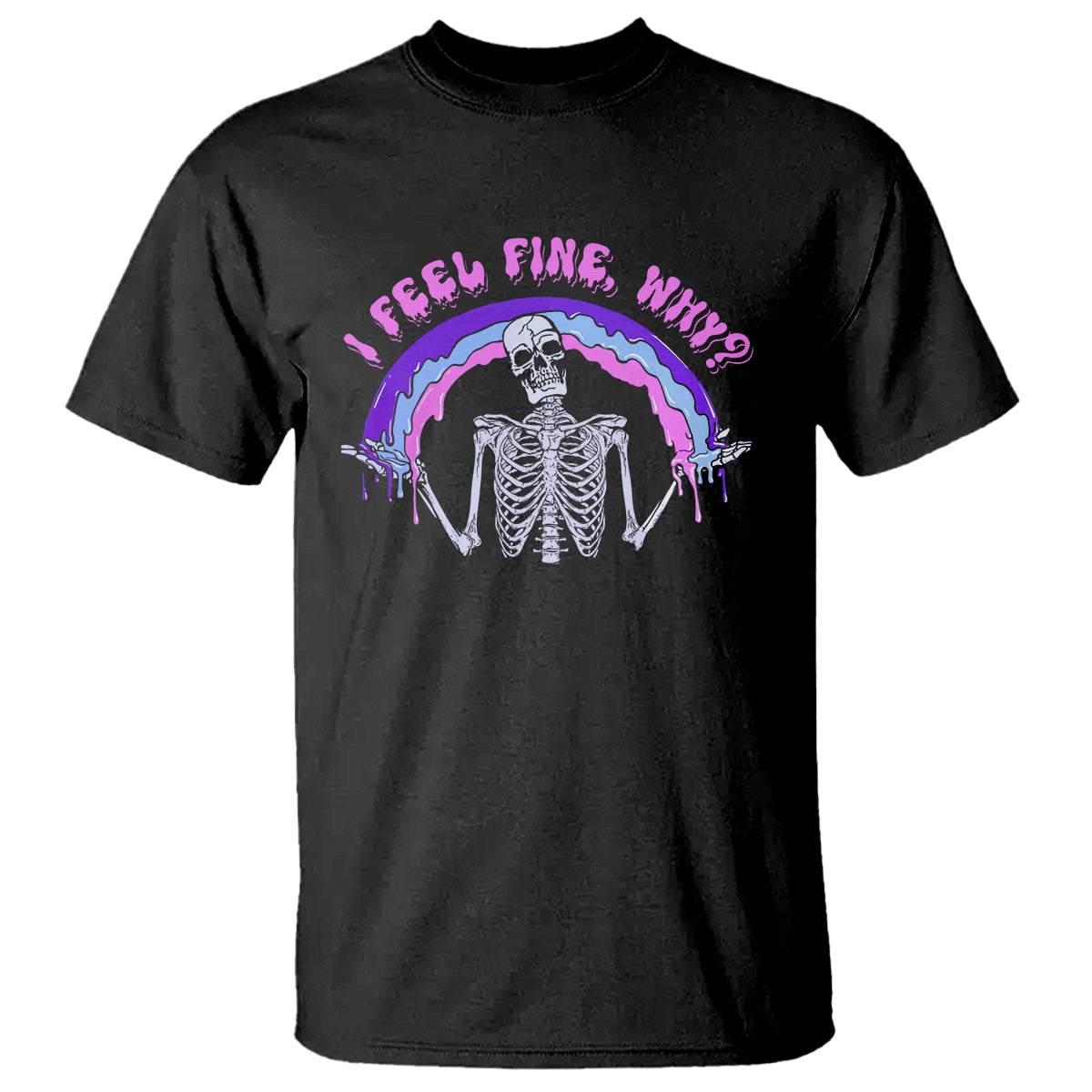 Overthinking T Shirt I Feel Fine Why Funny Skeleton TS09 Black Printyourwear
