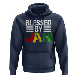Blessed By Jah Jamaican Rastafari Rasta Hoodie TS09 Navy Print Your Wear