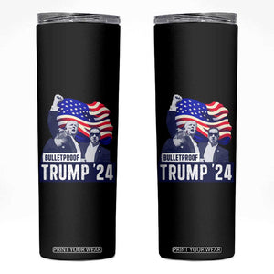 Trump Raised Fist Skinny Tumbler Bulletproof 2024 Stronger Trump American Flag TS09 Black Print Your Wear