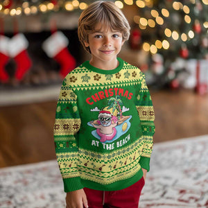 Christmas At The Beach Ugly Christmas Sweater Funny Santa Claus Flamingo Float Chilling TS09 Forest Print Your Wear